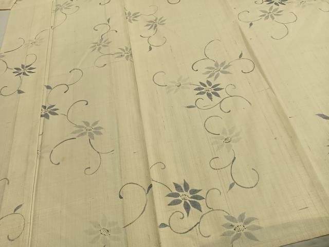 平和屋着物▽上質な紬 単衣 花唐草文 正絹 逸品 AABC4011fy