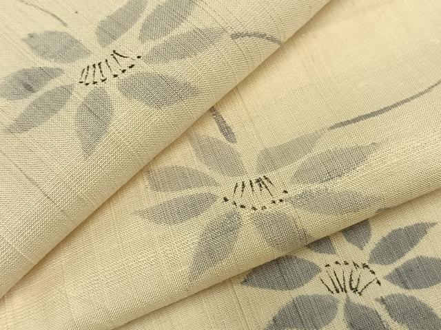 平和屋着物▽上質な紬 単衣 花唐草文 正絹 逸品 AABC4011fy
