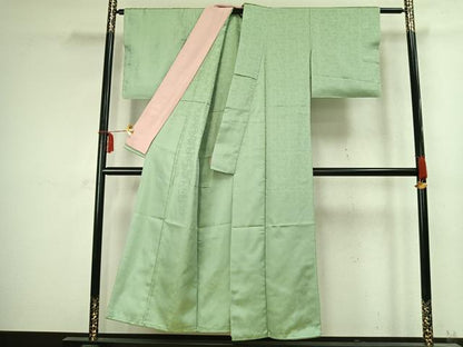 平和屋着物▽上質な小紋 単衣 唐草文 正絹 逸品 AABC4012fy