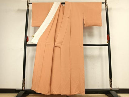 平和屋着物▽上質な色無地　単衣　小麦色　正絹　逸品　AABC4016fy