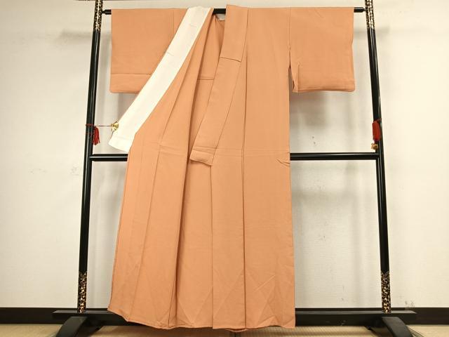 平和屋着物▽上質な色無地　単衣　小麦色　正絹　逸品　AABC4016fy