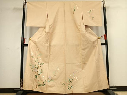 平和屋着物▽本加賀友禅作家 成竹登茂男 訪問着 単衣 白山紬地 枝花文 ますいわ屋扱い 正絹 逸品 AABC4018fy