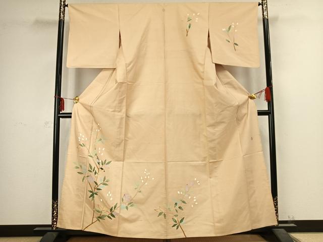 平和屋着物▽本加賀友禅作家 成竹登茂男 訪問着 単衣 白山紬地 枝花文 ますいわ屋扱い 正絹 逸品 AABC4018fy