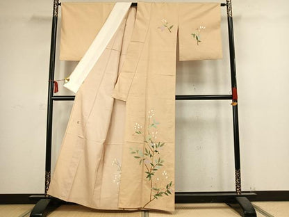 平和屋着物▽本加賀友禅作家 成竹登茂男 訪問着 単衣 白山紬地 枝花文 ますいわ屋扱い 正絹 逸品 AABC4018fy