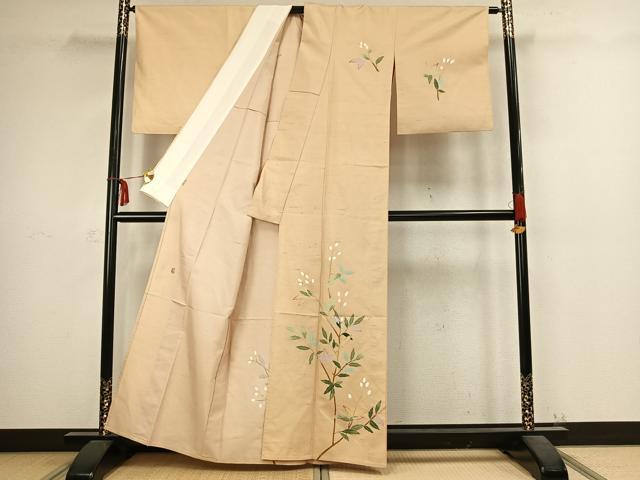 平和屋着物▽本加賀友禅作家 成竹登茂男 訪問着 単衣 白山紬地 枝花文 ますいわ屋扱い 正絹 逸品 AABC4018fy