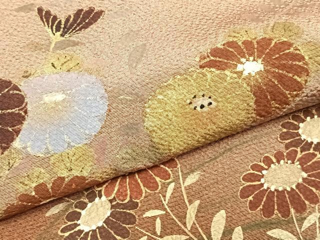 平和屋着物▽訪問着 単衣 手描き 草花文 暈し染め 金銀彩 正絹 逸品 AABC4019fy