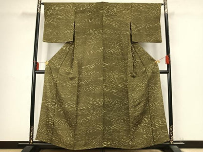 平和屋着物▽上質な小紋　単衣　風景文　正絹　逸品　AABC4021fy