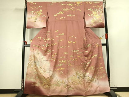 平和屋着物▽訪問着 単衣 孔雀花文 暈し染め 金銀彩 正絹 逸品 AABC4023fy
