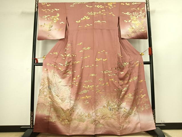 平和屋着物▽訪問着 単衣 孔雀花文 暈し染め 金銀彩 正絹 逸品 AABC4023fy
