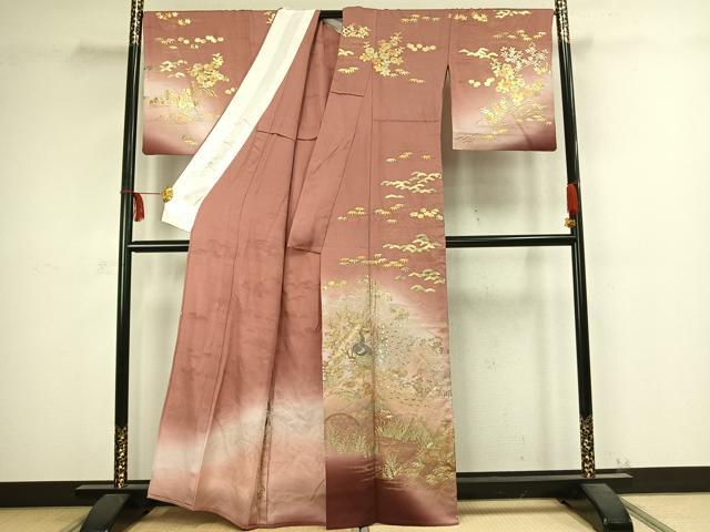平和屋着物▽訪問着 単衣 孔雀花文 暈し染め 金銀彩 正絹 逸品 AABC4023fy