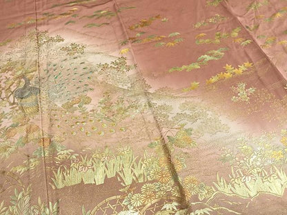平和屋着物▽訪問着 単衣 孔雀花文 暈し染め 金銀彩 正絹 逸品 AABC4023fy