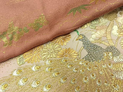 平和屋着物▽訪問着 単衣 孔雀花文 暈し染め 金銀彩 正絹 逸品 AABC4023fy