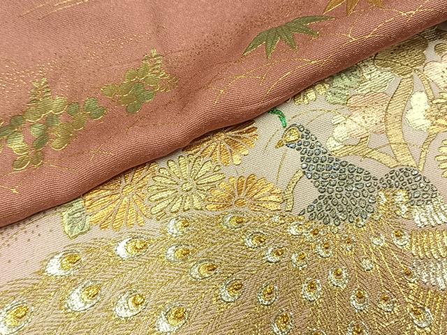 平和屋着物▽訪問着 単衣 孔雀花文 暈し染め 金銀彩 正絹 逸品 AABC4023fy