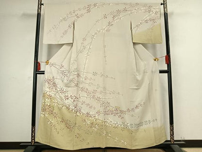 平和屋着物▽訪問着 単衣 作家物 草葉文 金彩 松坂屋扱い 正絹 逸品 AABC4026fy