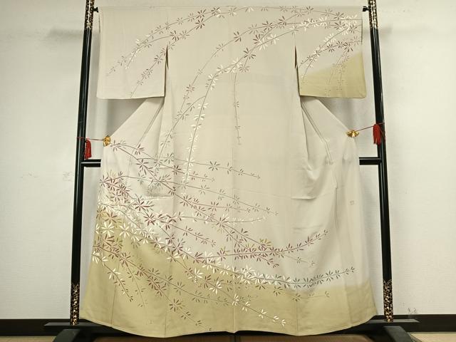 平和屋着物▽訪問着 単衣 作家物 草葉文 金彩 松坂屋扱い 正絹 逸品 AABC4026fy