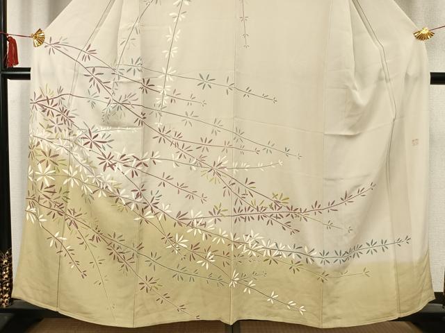 平和屋着物▽訪問着 単衣 作家物 草葉文 金彩 松坂屋扱い 正絹 逸品 AABC4026fy