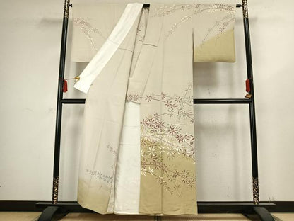 平和屋着物▽訪問着 単衣 作家物 草葉文 金彩 松坂屋扱い 正絹 逸品 AABC4026fy