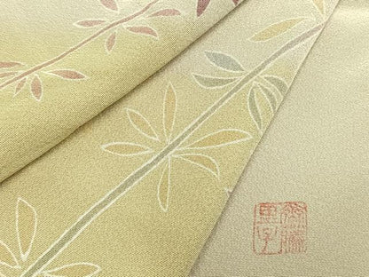 平和屋着物▽訪問着 単衣 作家物 草葉文 金彩 松坂屋扱い 正絹 逸品 AABC4026fy