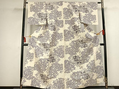 平和屋着物▽上質な紬　単衣　紫陽花　正絹　逸品　AABC4028fy