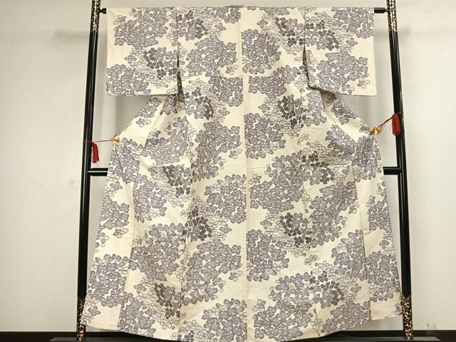 平和屋着物▽上質な紬　単衣　紫陽花　正絹　逸品　AABC4028fy