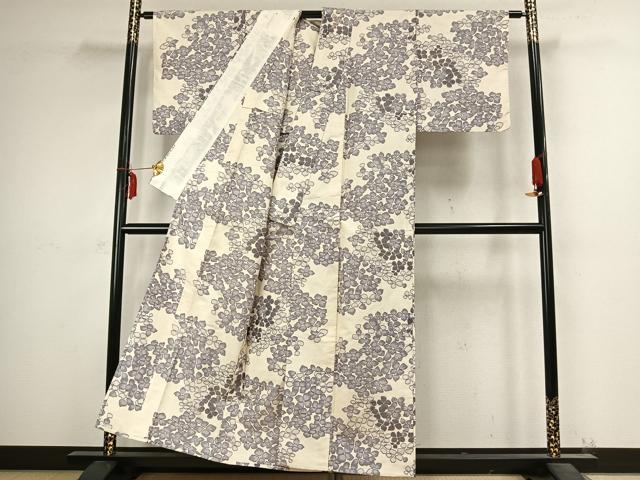 平和屋着物▽上質な紬　単衣　紫陽花　正絹　逸品　AABC4028fy