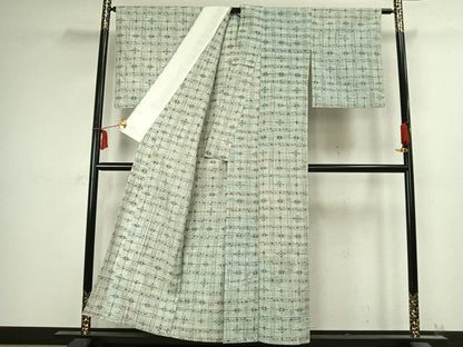 平和屋着物▽上質な紬 単衣 絣柄 正絹 逸品 AABC4029fy