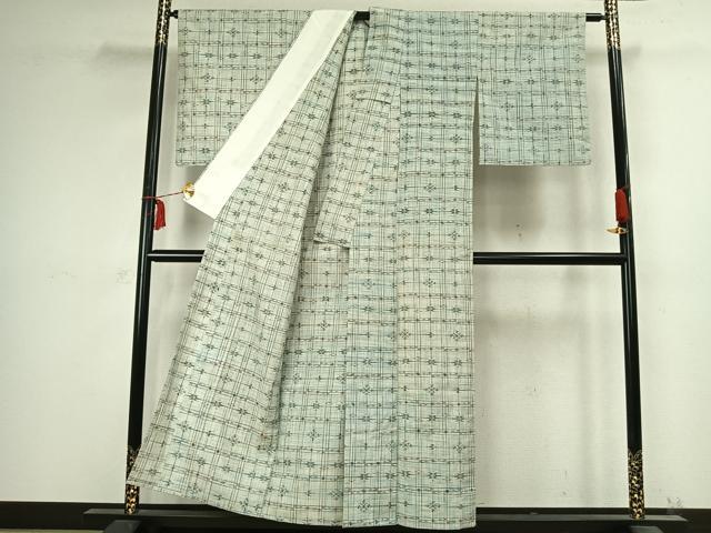 平和屋着物▽上質な紬 単衣 絣柄 正絹 逸品 AABC4029fy