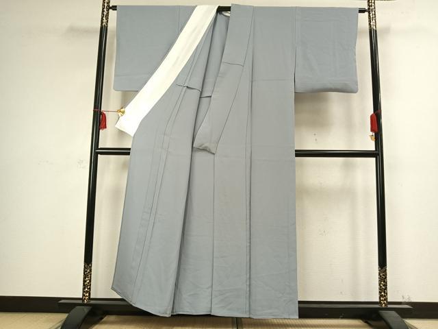平和屋着物▽上質な色無地 単衣 灰青色 正絹 逸品 AABC4030fy