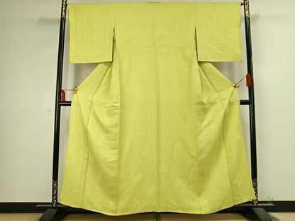 平和屋着物▽上質な色無地 単衣 若苗色 正絹 逸品 AABC4032fy