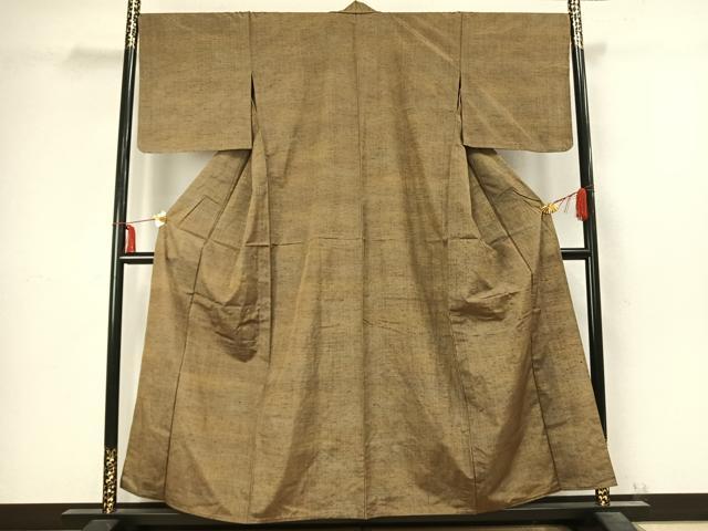 平和屋着物▽上質な紬 単衣 縞 正絹 逸品 未使用 AABC4033fy