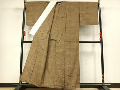 平和屋着物▽上質な紬 単衣 縞 正絹 逸品 未使用 AABC4033fy