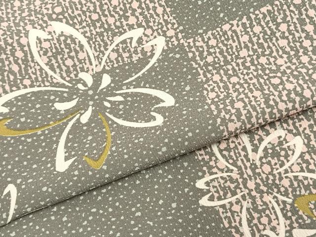 平和屋着物▽小紋 単衣 市松舞桜文 洗える着物 AABC4034fy