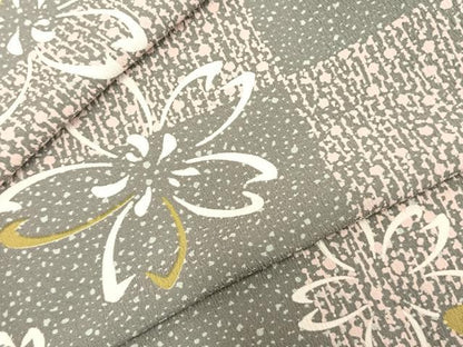 平和屋着物▽小紋 単衣 市松舞桜文 洗える着物 AABC4034fy