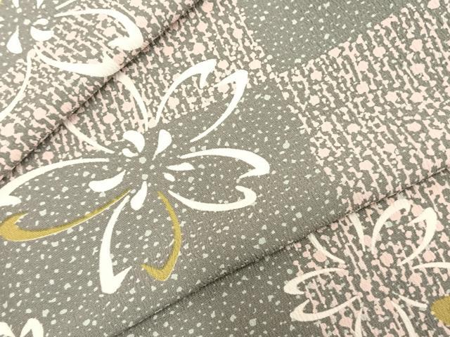 平和屋着物▽小紋 単衣 市松舞桜文 洗える着物 AABC4034fy