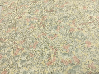平和屋着物▽上質な紬 単衣 草花文 正絹 逸品 AABC4036fy