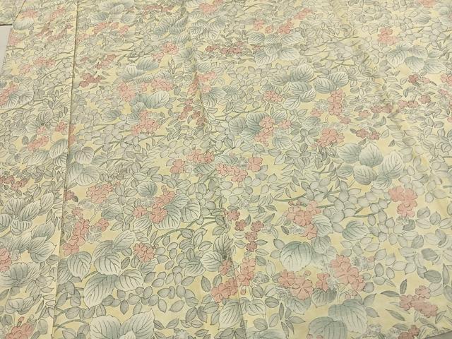 平和屋着物▽上質な紬 単衣 草花文 正絹 逸品 AABC4036fy