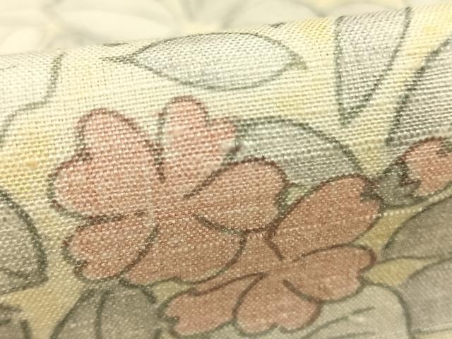 平和屋着物▽上質な紬 単衣 草花文 正絹 逸品 AABC4036fy