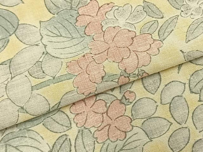 平和屋着物▽上質な紬 単衣 草花文 正絹 逸品 AABC4036fy