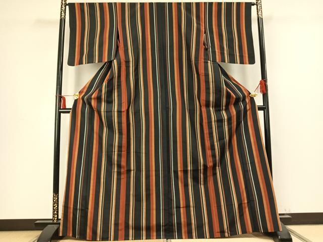 平和屋着物▽上質な紬 単衣 間道 正絹 逸品 AABC4038fy