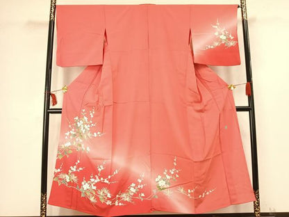 平和屋着物▽訪問着 単衣 作家物 枝花文 暈し染め 正絹 逸品 AABC4039fy