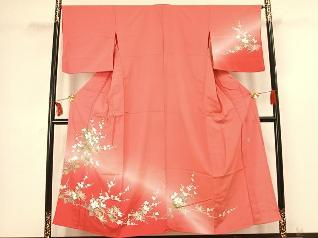平和屋着物▽訪問着 単衣 作家物 枝花文 暈し染め 正絹 逸品 AABC4039fy