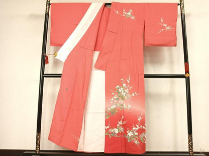 平和屋着物▽訪問着 単衣 作家物 枝花文 暈し染め 正絹 逸品 AABC4039fy