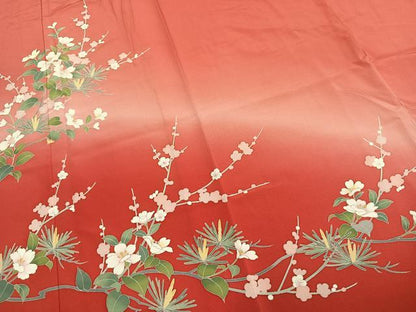 平和屋着物▽訪問着 単衣 作家物 枝花文 暈し染め 正絹 逸品 AABC4039fy