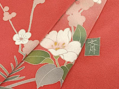 平和屋着物▽訪問着 単衣 作家物 枝花文 暈し染め 正絹 逸品 AABC4039fy