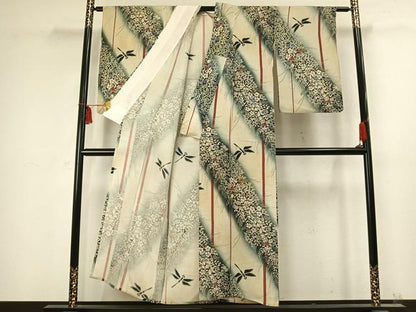 平和屋着物＊夏物 アンティーク 大正ロマン 小紋 草花文 勝虫 正絹 逸品 AABC4040fy