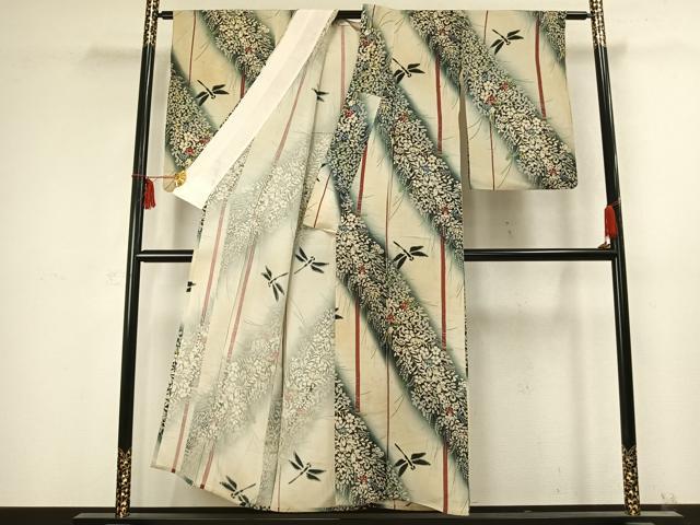 平和屋着物＊夏物 アンティーク 大正ロマン 小紋 草花文 勝虫 正絹 逸品 AABC4040fy