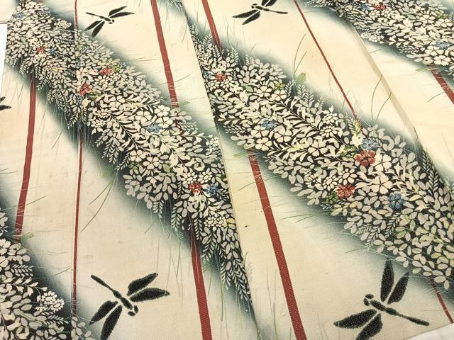 平和屋着物＊夏物 アンティーク 大正ロマン 小紋 草花文 勝虫 正絹 逸品 AABC4040fy