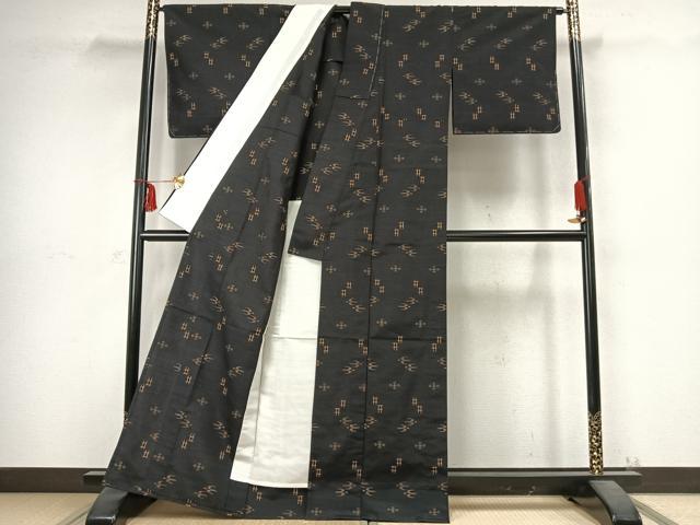 平和屋着物▽上質な紬 単衣 琉球絣 正絹 逸品 未使用 AABC4042fy