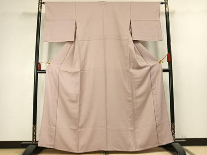 平和屋着物▽色無地 単衣 灰桜色 洗える着物 AABC4044fy
