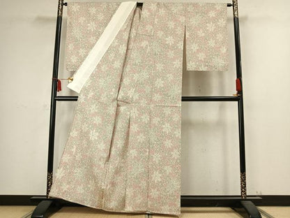 平和屋着物▽本塩沢 単衣 楓尽くし 正絹 逸品 AABC4047fy
